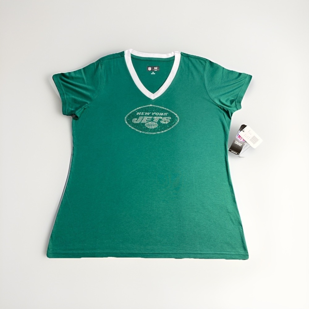 NFL Team Apparel Shirt Women XL New York Jets Football Studded Spellout Nwt NEW